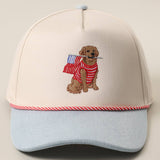 Fashion City - Golden Retriever Holding USA Flag Denim Brim Trucker Hat