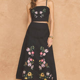 Strut & Bolt - Embroidered Floral Lace Detail Top Skirt Set