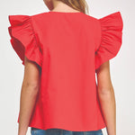 Flutter Ruffle Sleeve Poplin Top