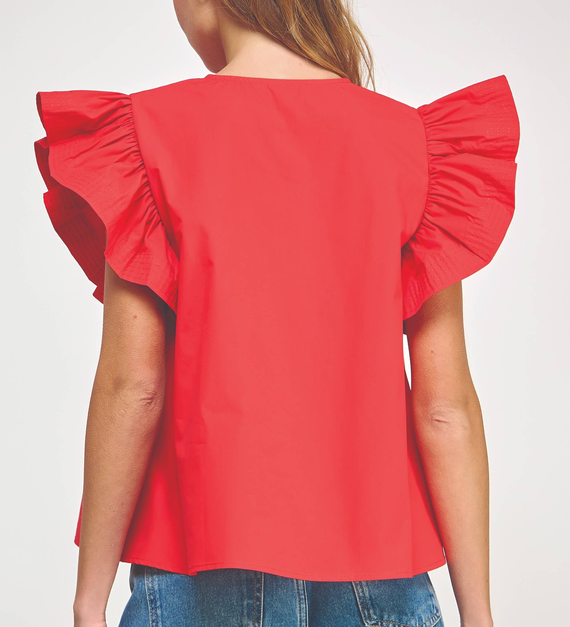 Flutter Ruffle Sleeve Poplin Top