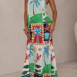 Rosa Clothing - Ocean Holiday print A-line maxi spaghetti straps dress