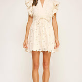 Strut & Bolt - Eyelet Cotton Lace Scallop Mini Dress