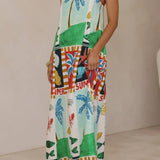 Rosa Clothing - Ocean Holiday print A-line maxi spaghetti straps dress