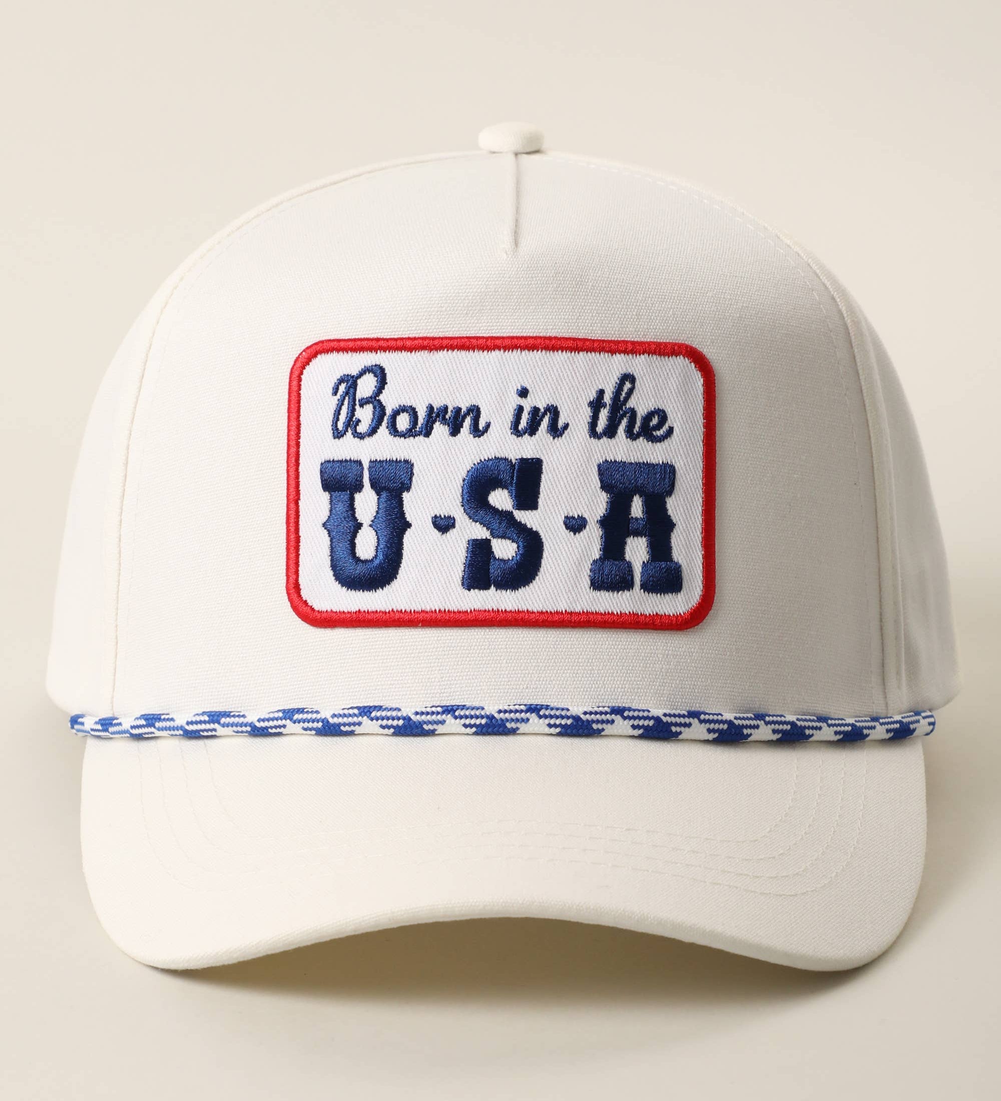 Fashion City - Born In The U.S.A.Embroidered Patch Rope Trucker Hat