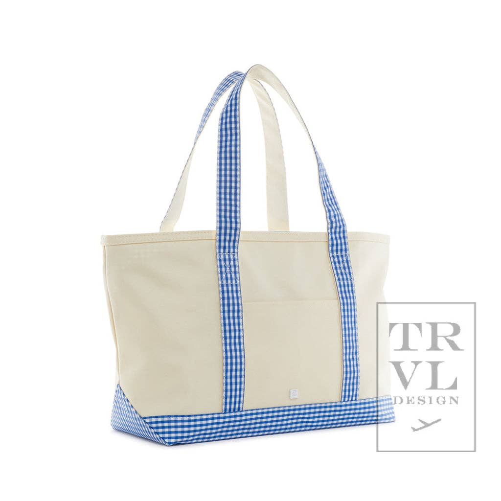 TRVL Design - Medium Tote - Coated Canvas Gingham Royal Trim