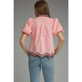 STYLE USA - Solid short puff sleeve top