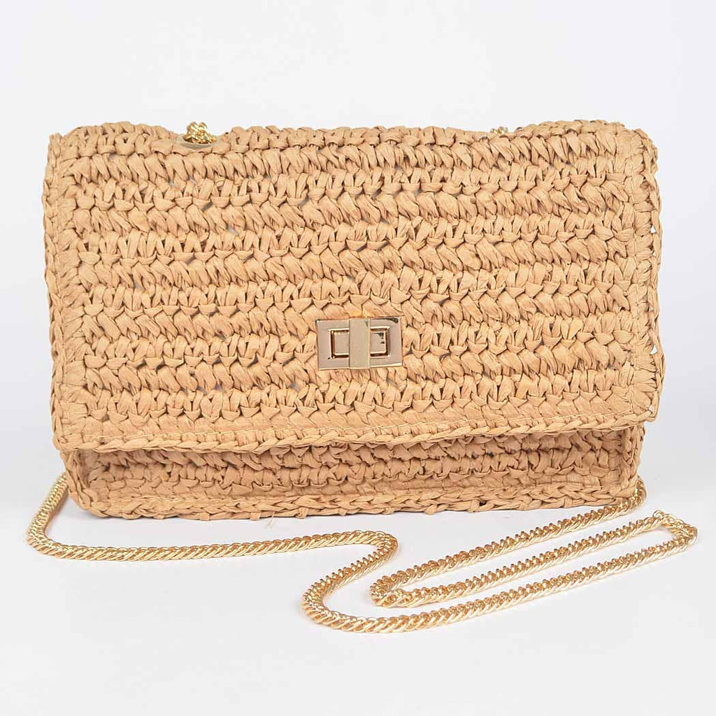 3AM BY H&D ACCESSORIES - Faux Straw Flap Chain Shoulder Clutch