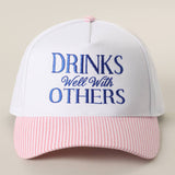 Fashion City - DRINK Well With OTHERS Embroidered Seersucker Brim Hat