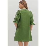 STYLE USA - Floral embroidered sleeve Solid mini dress