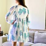 Dolma - Raya Block Printed Mini Dress White Turq