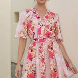 Strut & Bolt - Romantic Floral Print Contrast Piping Mini Dress