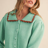 &MERCI - CONTRAST SCALLOPED COLLAR SWEATER CARDIGAN MSW11141