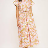 Strut & Bolt - Floral Print Block Shirt Midi Dress
