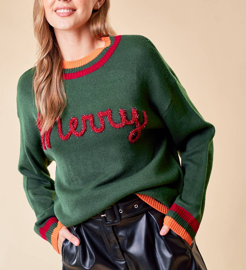 Doe and Rae - MERRY METALIC EMBROIDERY SWEATER TOP - 43998T