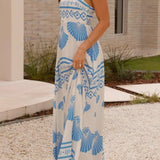 Rosa Clothing - Ocean Inspired scallop print Spaghetti straps maxi dress