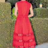 Strut & Bolt - Scallop Edge Crochet Trim Satin Midi Dress