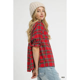 STYLE USA - Plaid V-Neck Flannel Top