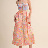 &MERCI - EXCLUSIVE FLORAL BUTTON DOWN TAPE TRIM MIDI DRESS MDR4735