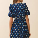 TCEC - CD06373-Floral Print V Neck Cascading Ruffle Detail Dress