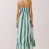 TCEC - CD06828-Striped Back Smocked Detail Side Pocket Maxi Dress