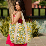 Anju Jewelry - Handcrafted Canvas Bag with Block-Printed Lemon Groves