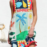 Rosa Clothing - Vacation multi print shift style sleeveless mini dress