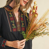 &MERCI - FLORAL CROSS STITCH EMBROIDERED PUFF SLEEVE TOP MTP4089