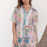 Strut & Bolt - Garden Party Crochet Contrast Trim Satin Shirt