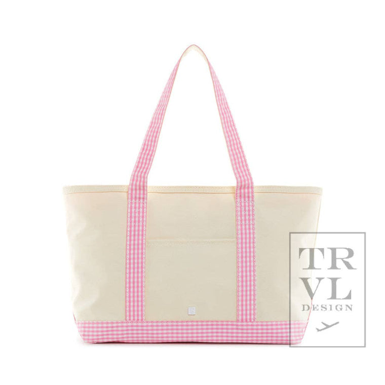 TRVL Design - Medium Tote - Coated Canvas Gingham Pink Trim