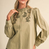 &MERCI - EMBROIDERED RUFFLED MOCK NECK TOP MTP5289