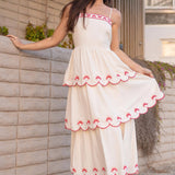 Strut & Bolt - Seashell Embroidery Scallop Layered Midi Dress