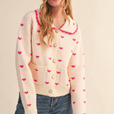 &MERCI - DOLL COLLAR HEART KNIT SWEATER CARDIGAN MSW11160