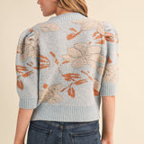 &MERCI - FLORAL KNIT SHORT PUFF SLEEVE SWEATER CARDIGAN MSW11393