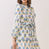 TCEC - CD06077-Floral Print Ruffle Accents Self Tie Mini Dress