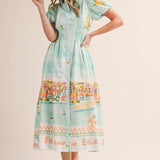 &MERCI - EXCLUSIVE LANDSCAPE PRINT BUTTON DOWN MIDI DRESS MDR4784