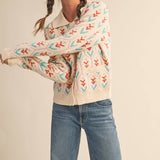&MERCI - FLORAL KNIT COLLARED SWEATER CARDIGAN MSW11113