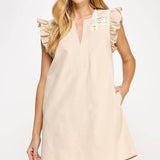 Strut & Bolt - Crochet Detail Linen Mini Dress