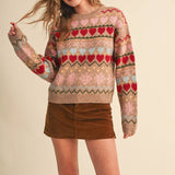 &MERCI - GEOMETRIC HEART DESIGN SWEATER PULLOVER MSW11478