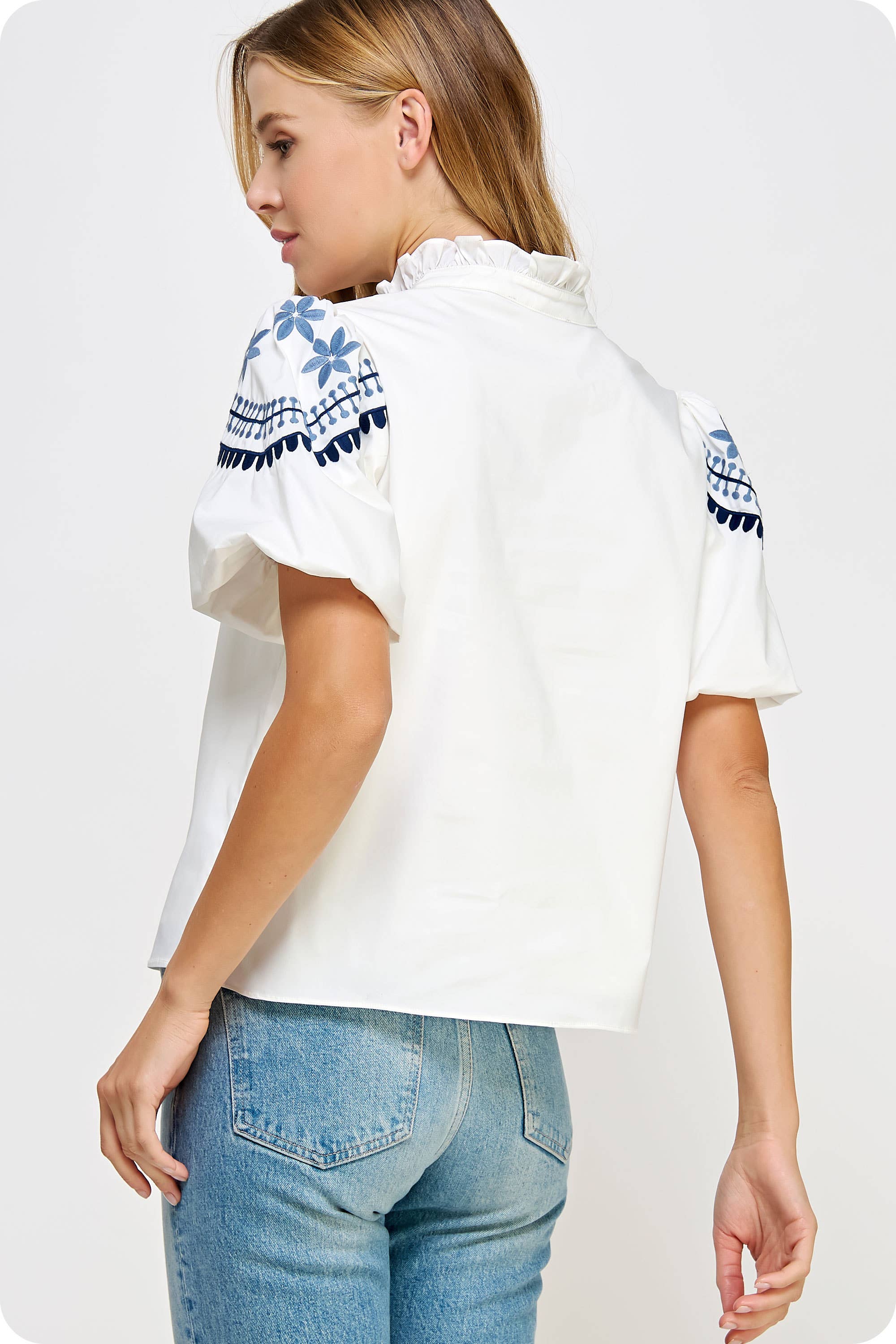 Strut & Bolt - Embroidered Puff Sleeve Top