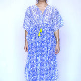 Dolma - Nayla Block Printed Kaftan Blue