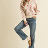 &MERCI - FLORAL MOCK NECK HALF ZIP PULLOVER MSW10829