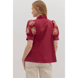 STYLE USA - Solid ruffle accent V-neck top