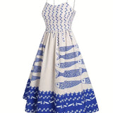 Rosa Clothing - Vacation ocean fish print strap dress back elastic