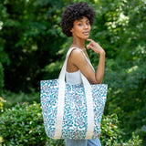 Anju Jewelry - Handcrafted Canvas Bag with Block-Printed Blue Thistle