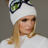Panache Apparel Co. - White & Blue Ski Goggle Pom Hat