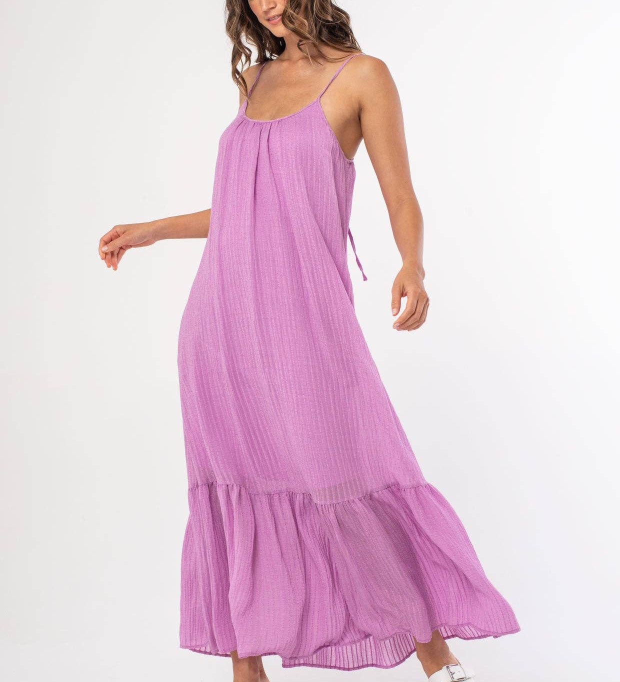 Lovestitch - Striped Scoop Neck Ruffle Hem Maxi Dress