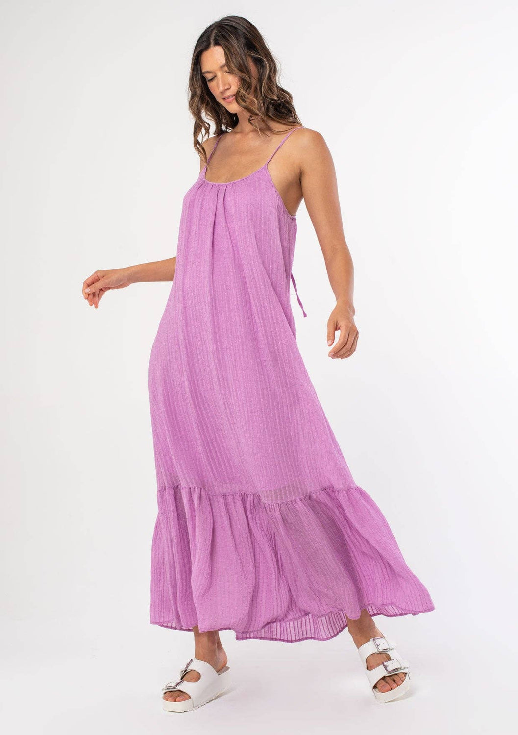 Lovestitch - Striped Scoop Neck Ruffle Hem Maxi Dress