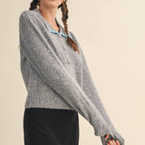&MERCI - CONTRAST SCALLOPED COLLAR SWEATER CARDIGAN MSW11141