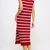 Strut & Bolt - Shoulder Pad Sleeveless Textured Striped Knit Dress