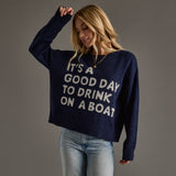 Panache Apparel Co. - Navy Drink On A Boat Lightweight Sweater